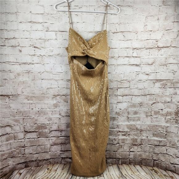 Retrofete Sariah Sequin Dress in Nude Size XL NWT Sleeveless Cutout Midi - Picture 3 of 14